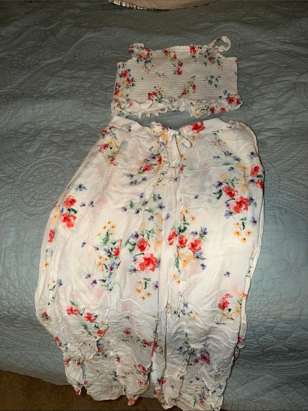 Rare Editions White Floral Smocked Ruffle Tank Top